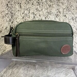 Timberland Canvas Toiletry Travel Bag‎ Shave Leather Handle Zip Olive Green
